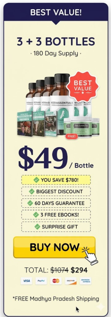 Kerassentials long term supply set with additional savings and bonus items included